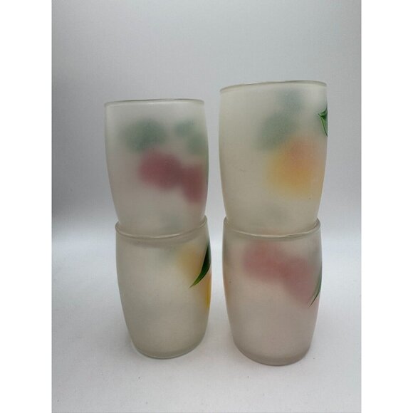 4 Bartlett Collins Gay Fad Handpainted Fruits juice glasses 3.25" Vintage - Picture 3 of 8